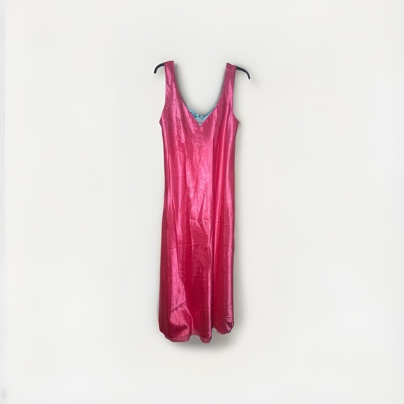 Fernando Sanchez Dresses & Skirts - Fernando Sanchez Vtg Maxi Pink Floral Satin Slip Dress Size Large Rare